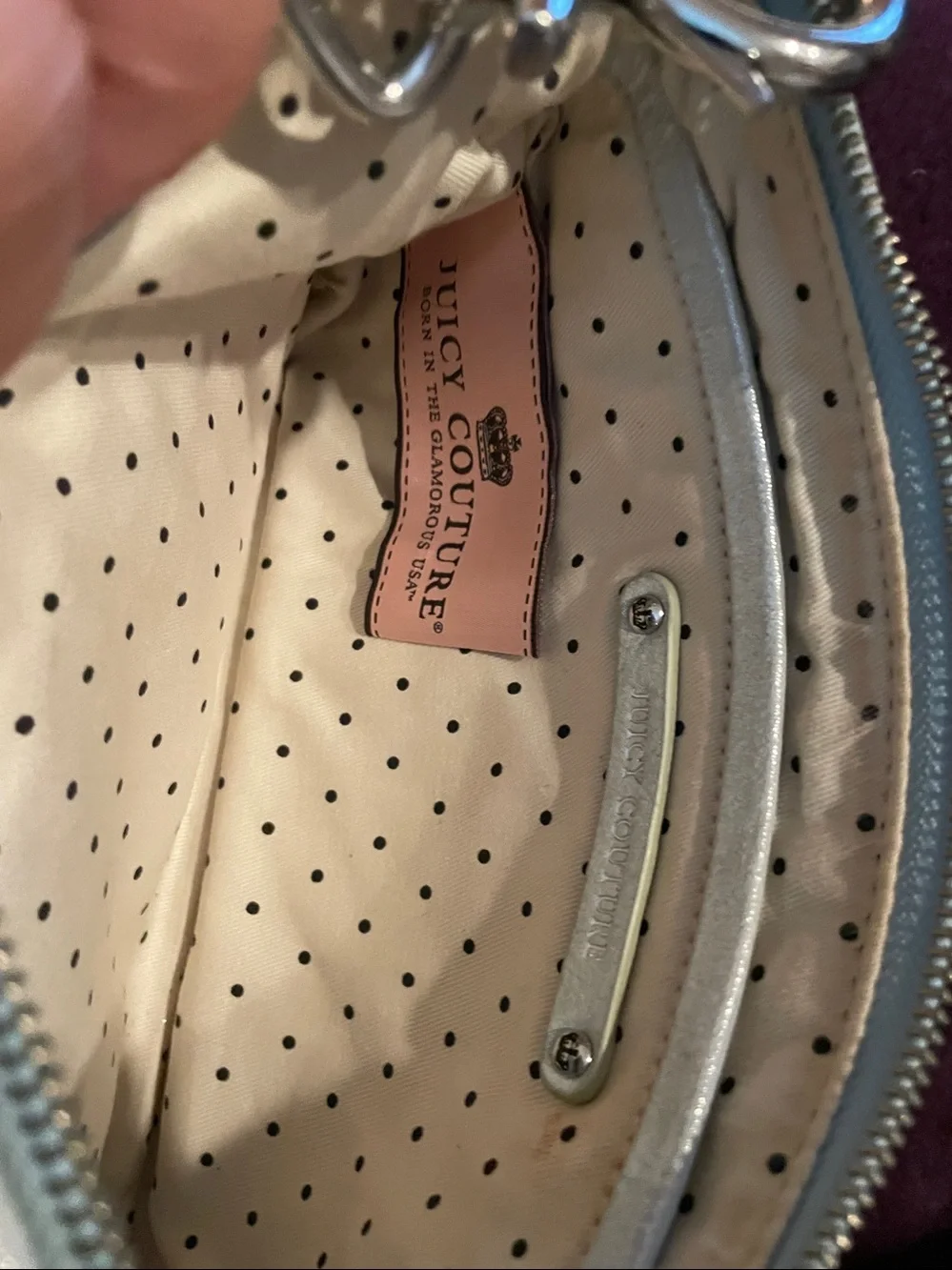 Vintage Juicy Couture Shimmery Ice Blue Quilted Bow Purse EUC